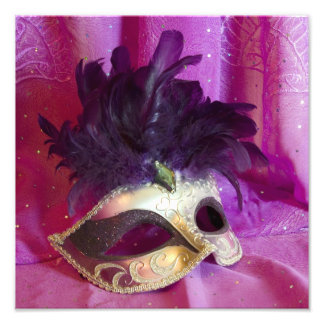 Purple Masquerade Mask Square Photo Print