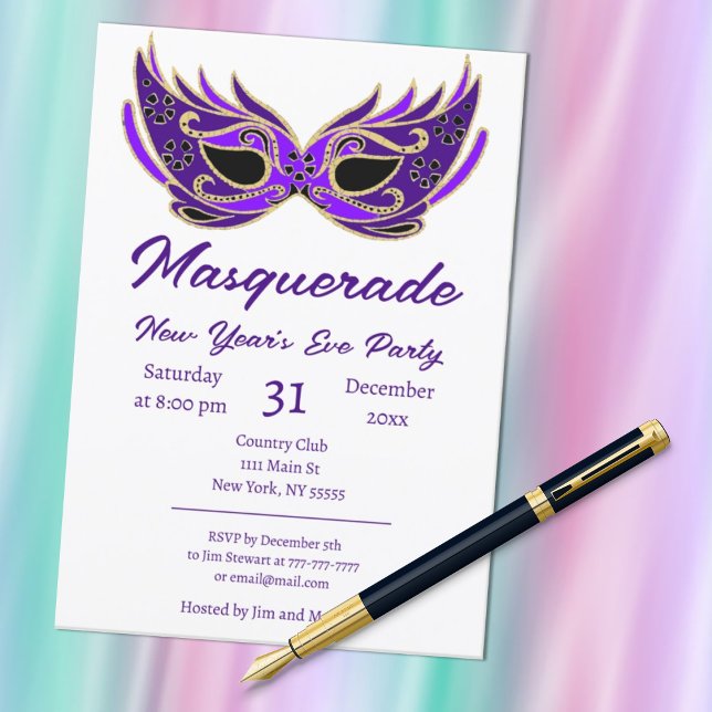 Purple Masquerade New Years Party Invitation (Creator Uploaded)