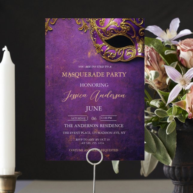 Purple Masquerade Party Birthday Invitation (Creator Uploaded)