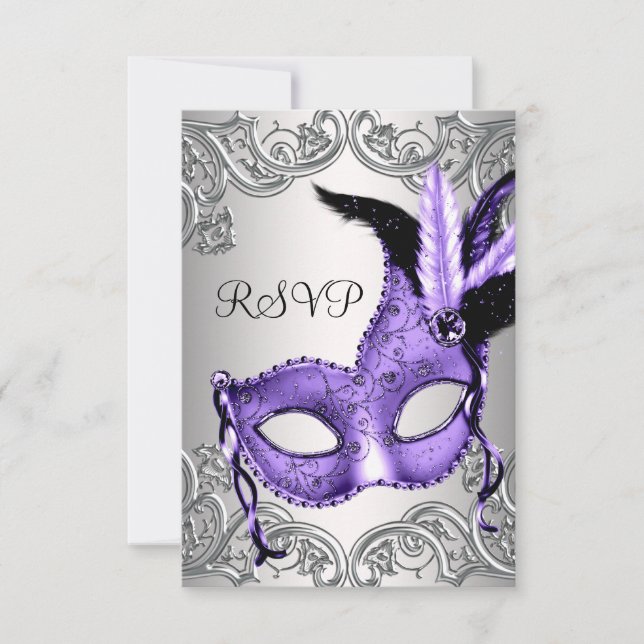 Purple Masquerade Party RSVP (Front)