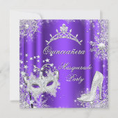 Purple Masquerade Quinceanera 15th Party Tiara Invitation (Front)