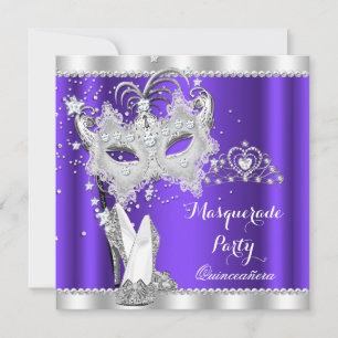 Purple Masquerade Quinceanera Mask Hi Heels Invitation