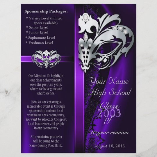 Purple Masquerade Silver Class Reunion Flyer Zazzle Com