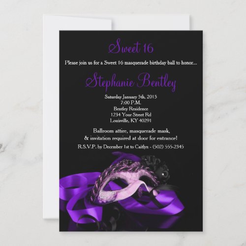 Purple Masquerade Sweet 16 Birthday Invitation