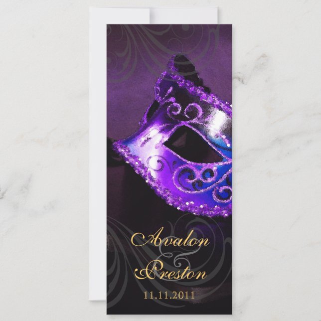 Purple Masquerade  Wedding Program Invitation (Front)