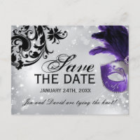Purple Masquerade Wedding Save the Date