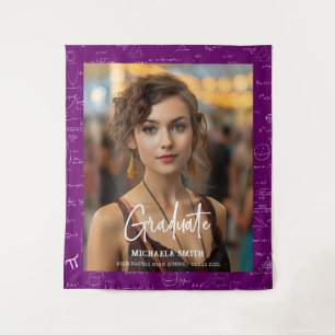 Purple Math Handwritten Script Photo Graduation  Tapestry