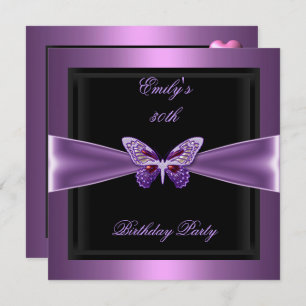 Purple Mauve Black Butterfly 30th Birthday Party Invitation