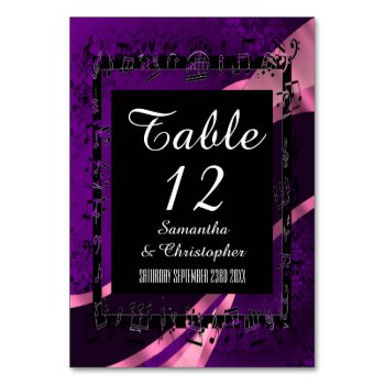 Purple Mauve  Black Damask Wedding Table Number by personalized_wedding at Zazzle