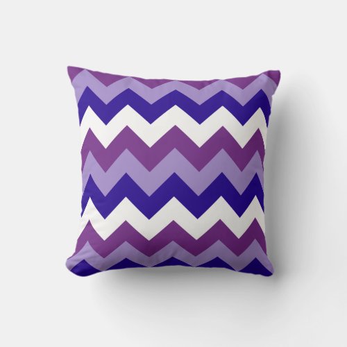 Purple Mauve Blue White Diagonal Chevrons Throw Pillow