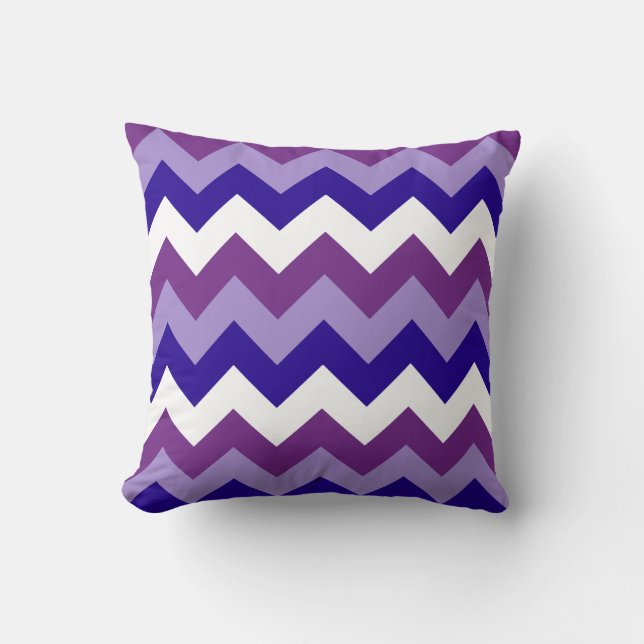 Purple, Mauve, Blue, White Diagonal Chevrons Throw Pillow (Front)