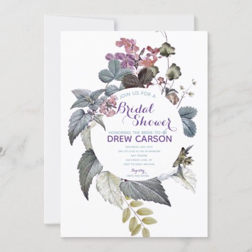 Purple Mauve Floral Bridal Shower Birthday Party Invitation