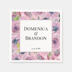 Purple Mauve Floral Wedding Paper Napkins