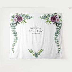 Purple Mauve Flowers Eucalyptus Baptism Prop Tapestry
