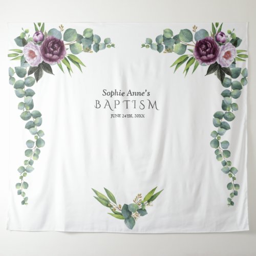 Purple Mauve Flowers Eucalyptus Baptism Prop  Tapestry