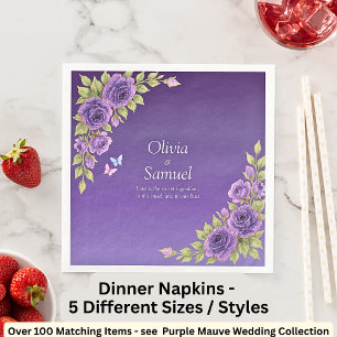 Purple Mauve Flowers & White Wedding Paper Dinner Napkins