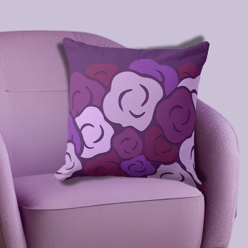 Purple Mauve Grape Stylized Flower Blooms Throw Pillow
