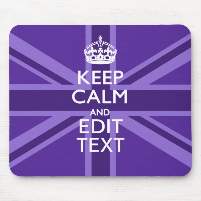 Purple Mauve Keep Calm And Your Text Union Jack Mouse Pad (Front)