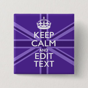 Purple Mauve Keep Calm And Your Text Union Jack Pinback Button