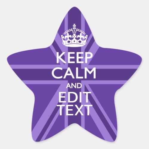Purple Mauve Keep Calm And Your Text Union Jack Star Sticker