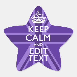Purple Mauve Keep Calm And Your Text Union Jack Star Sticker