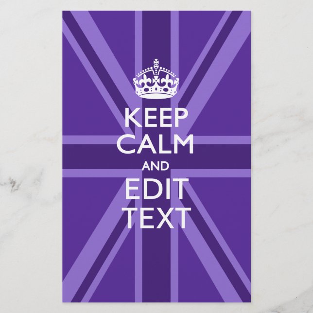 Purple Mauve Keep Calm And Your Text Union Jack Stationery (Front)