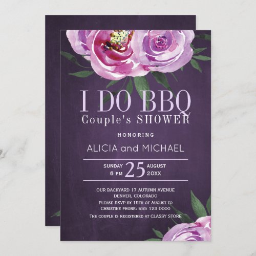 Purple mauve peonies i do bbq couples shower invitation