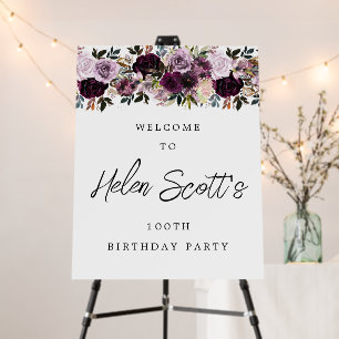 Purple Mauve Pink 100th Birthday Party Welcome Foam Board
