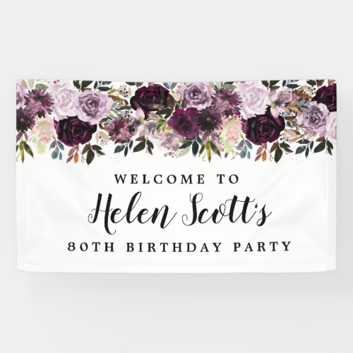 Purple Mauve Pink 80th Birthday Party Welcome Banner