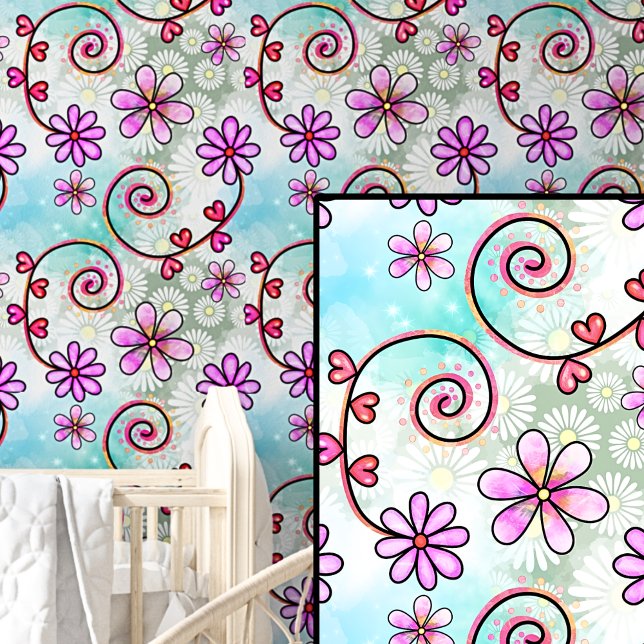 Purple Mauve Pink & Aqua Abstract Floral Flowers Wallpaper (Creator Uploaded)