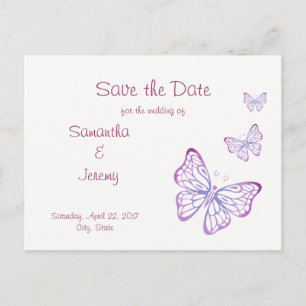 Purple Mauve Pink Classy Butterfly Save the Date Announcement Postcard