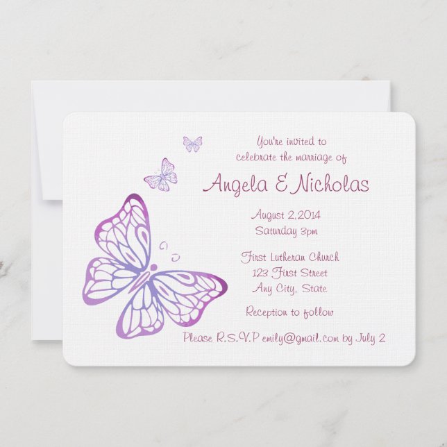 Purple Mauve Pink Classy Garden Butterfly Invitation (Front)