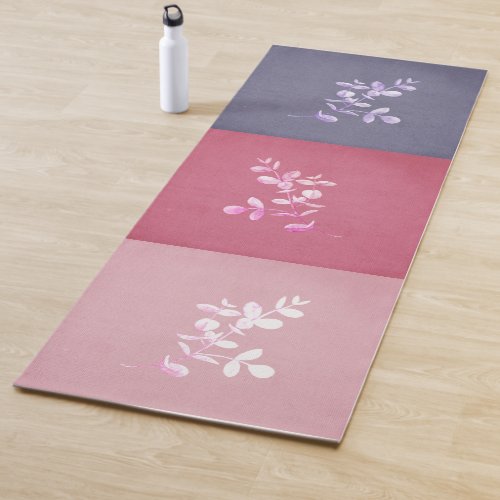 Purple Mauve Pink Floral Spray Tri Color Yoga Mat