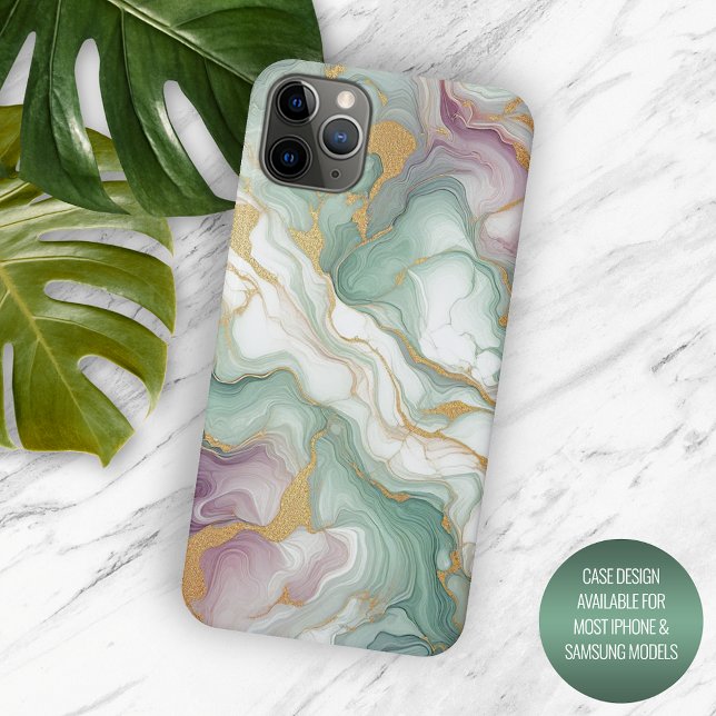 Purple Mauve Pink Green Gold Marble Art Pattern Case-Mate iPhone Case (Creator Uploaded)