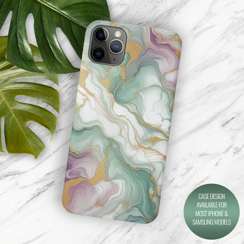 Purple Mauve Pink Green Gold Marble Pattern iPhone 15 Pro Max Case