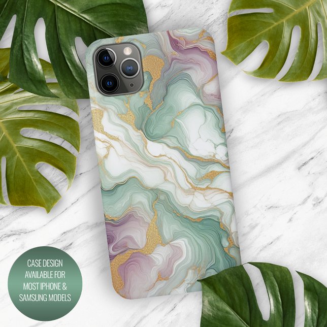 Purple Mauve Pink Green Gold Marble Pattern iPhone Case (Creator Uploaded)