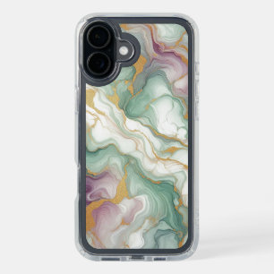 Purple Mauve Pink Green Gold Marble Pattern iPhone 16 Plus Case
