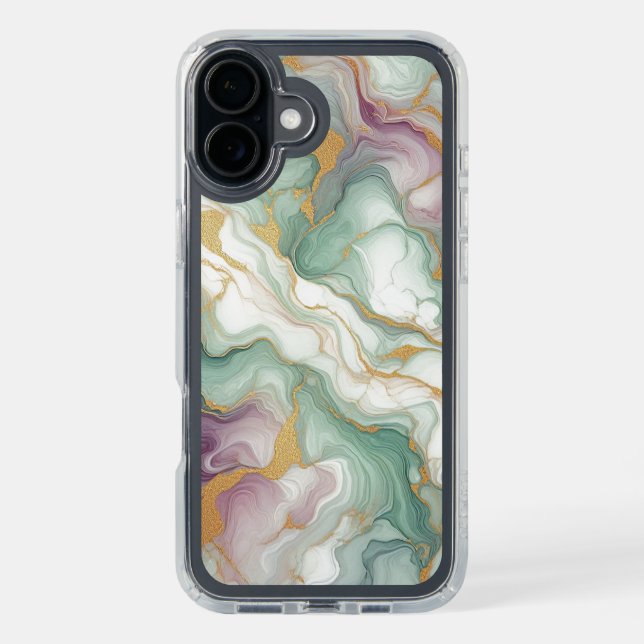 Purple Mauve Pink Green Gold Marble Pattern Speck iPhone Case (Front (Black))
