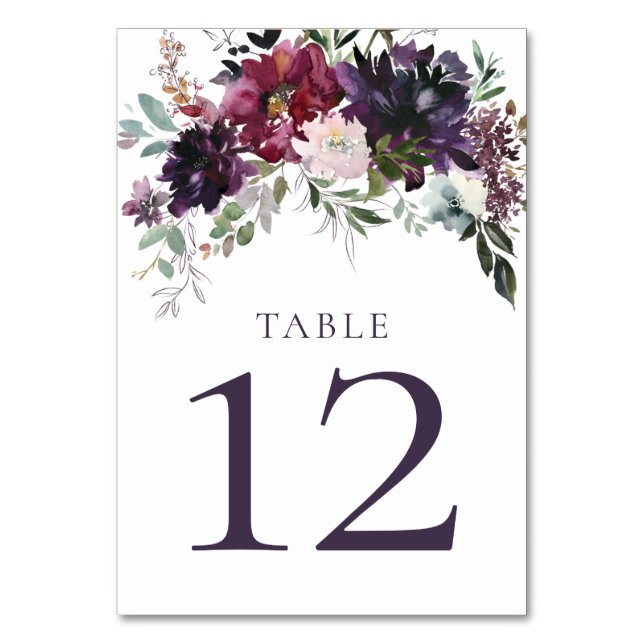 Purple Mauve Pink Red Violet Wedding Table Numbers (Front)