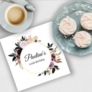 Purple Mauve Rose Floral 100th Birthday Party Napkins