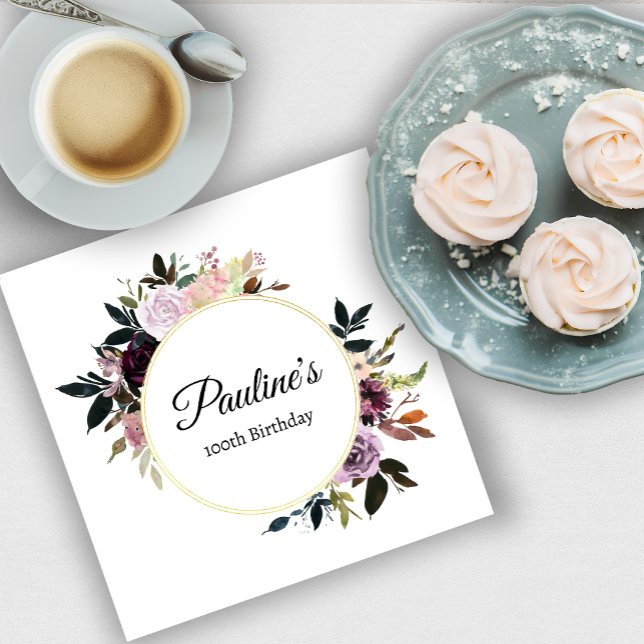 Purple Mauve Rose Floral 100th Birthday Party Napkins (Need more matching party supplies? Message me!)