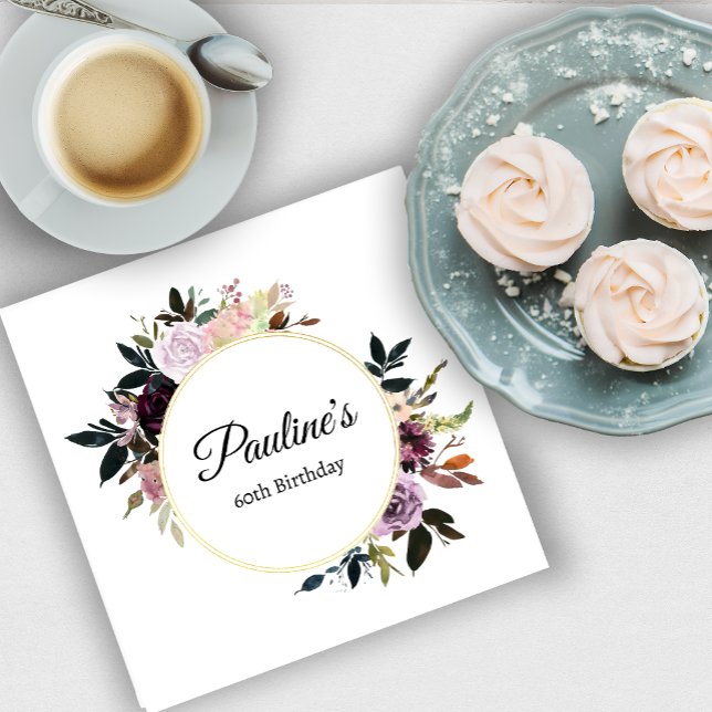 Purple Mauve Rose Floral 60th Birthday Party Napkins (Need more matching party supplies? Message me!)