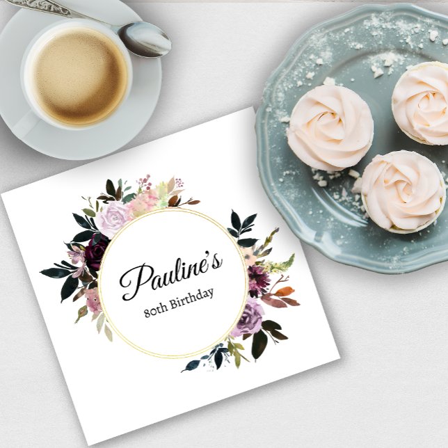 Purple Mauve Rose Floral 80th Birthday Party Napkins (Need more matching party supplies? Message me!)