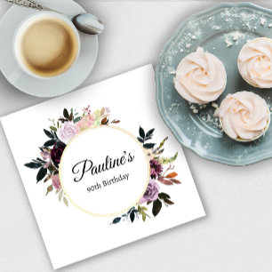 Purple Mauve Rose Floral 90th Birthday Party Napkins