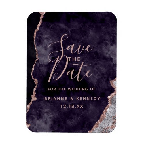 Purple Mauve Rose Gold Agate Marble Save the Date Magnet