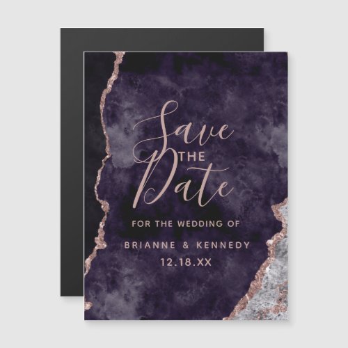 Purple Mauve Rose Gold Agate Marble Save the Date Magnetic Invitation