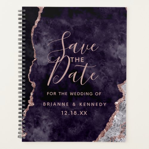 Purple Mauve Rose Gold Agate Marble Save the Date Planner