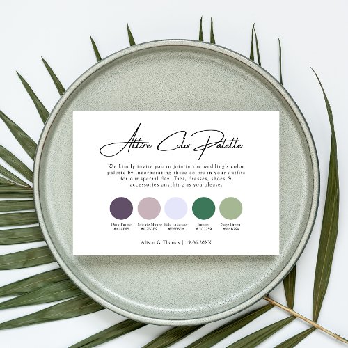 Purple Mauve Sage Wedding Color Palette Attire Enclosure Card