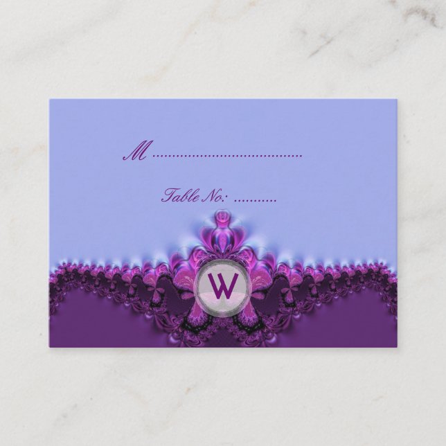 Purple Mauve Satin Lace Wedding Table Place Card (Front)