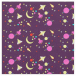 Purple Mauve Space Rocket Comet Planet Stars Moon Fabric